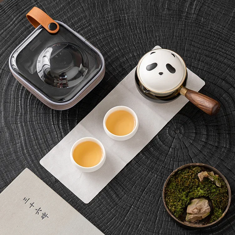 

Panda Side Handle Pot Travel Tea Set Suit One Pot Two Cups Portable Quick Cup Outdoor Camping Kung Fu Tea Set Chinese Tea Set