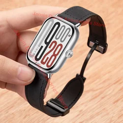 Magnetic Dual - Material Strap: Premium Silicone & Leather Wristband Bracelet for Mi Band 8pro (Black)