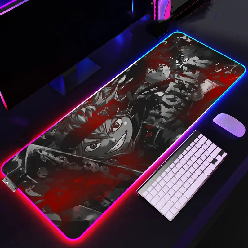 LED duża podkładka pod mysz 900x400 czarna koniczyna akcesoria biurowe RGB Deskmat podkładka pod mysz Gamer podkład na biurko maty do gier Mause Anime klocki Pc