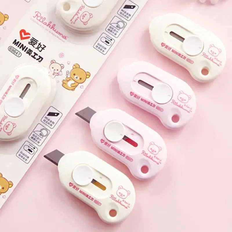 5pcs AIHAO 69641 Mini Retractable Rilakkuma Utility Knife Box Letter Cutter Kawaii Student Office Stationery Portable
