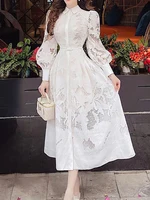 فستان نسائي مطرز ، مجوف ، نحيل ، دانتيل ، منقسم ، منتصف الساق ، طية صدر ، سحاب ، موضة جديدة ، صيف ، 13DB1438 1