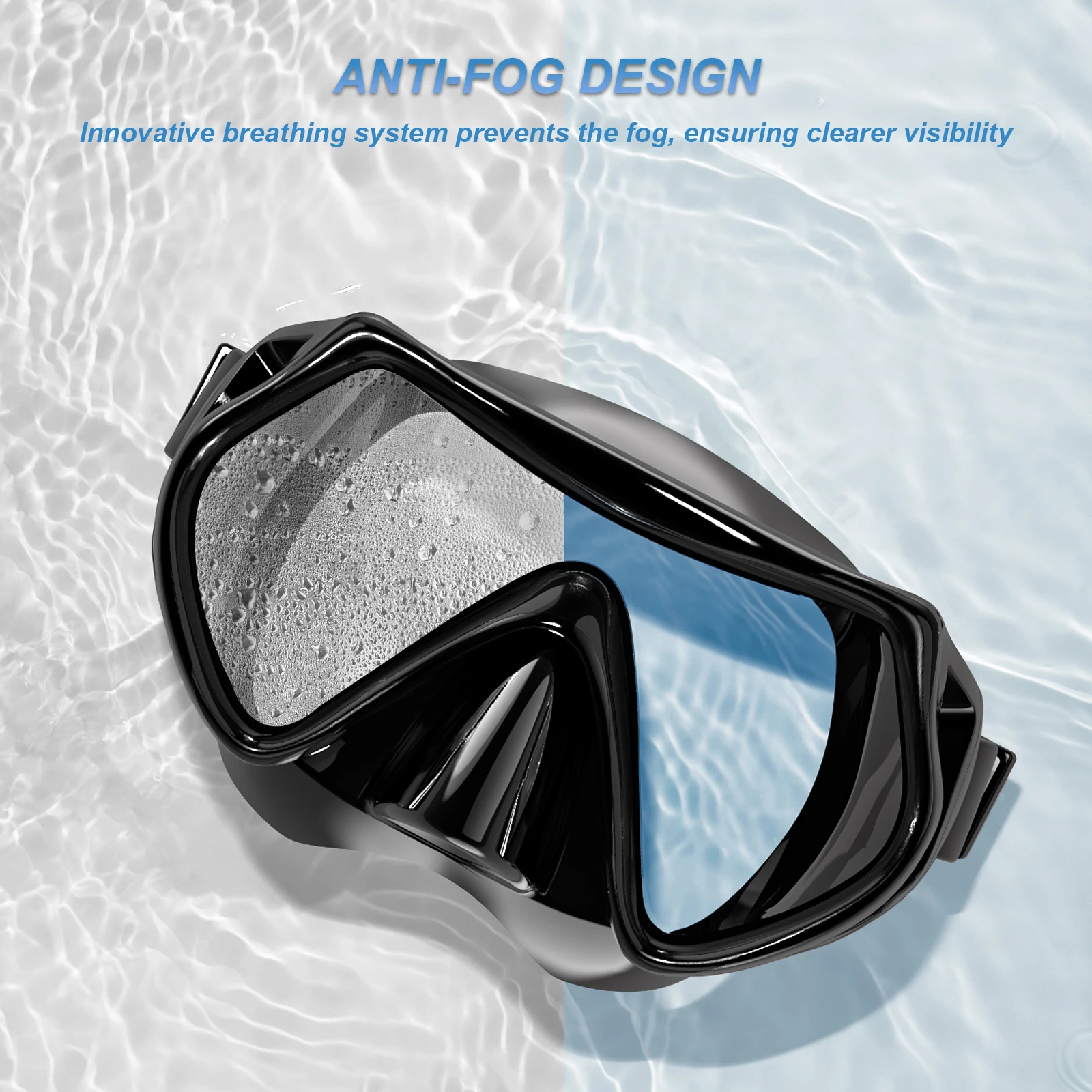 Snorkel Mask Swimming Goggles Scuba Diving Silicone Skirt Tempered Glass Len Wide View Training with Nose Cover Adjustable Strap