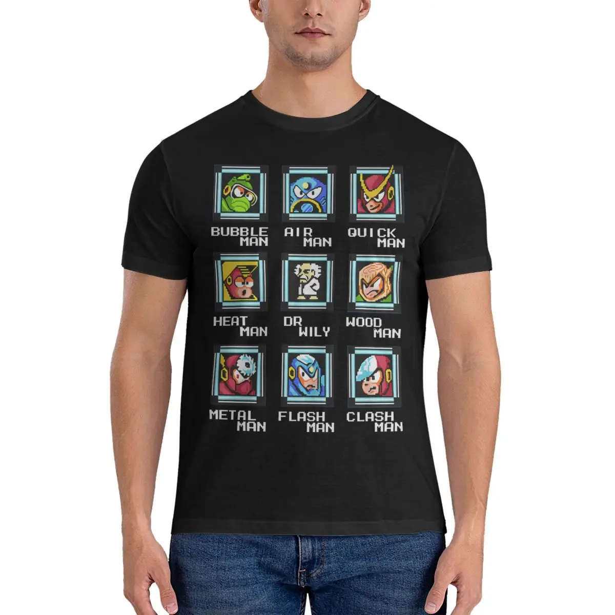 Nes Videogioco Mega Man Boss Piumino T-Shirt Uomo Megaman Vintage Puro Cotone Tees Girocollo Manica Corta T Shirt Vestiti Estivi