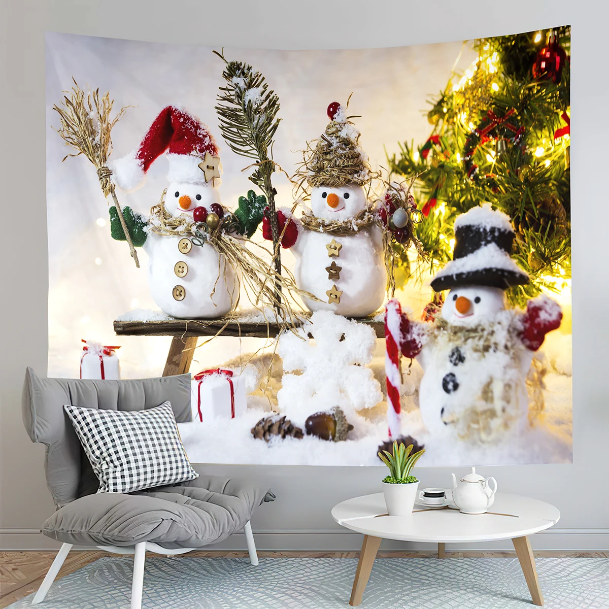 

Christmas Theme Tapestry Winter Snowflake Tapestry Cute Snowman Tapestry Wall Hanging Tapestries Bedroom Home Living Room Dorm