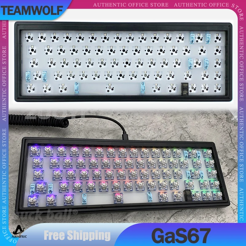 

Teamwolf GAS67 Mechanical Keyboard Kit Wired Keyboard Kit RGB Backlight Transparent Shell Hot-swap Gasket Gaming Keybords Kits