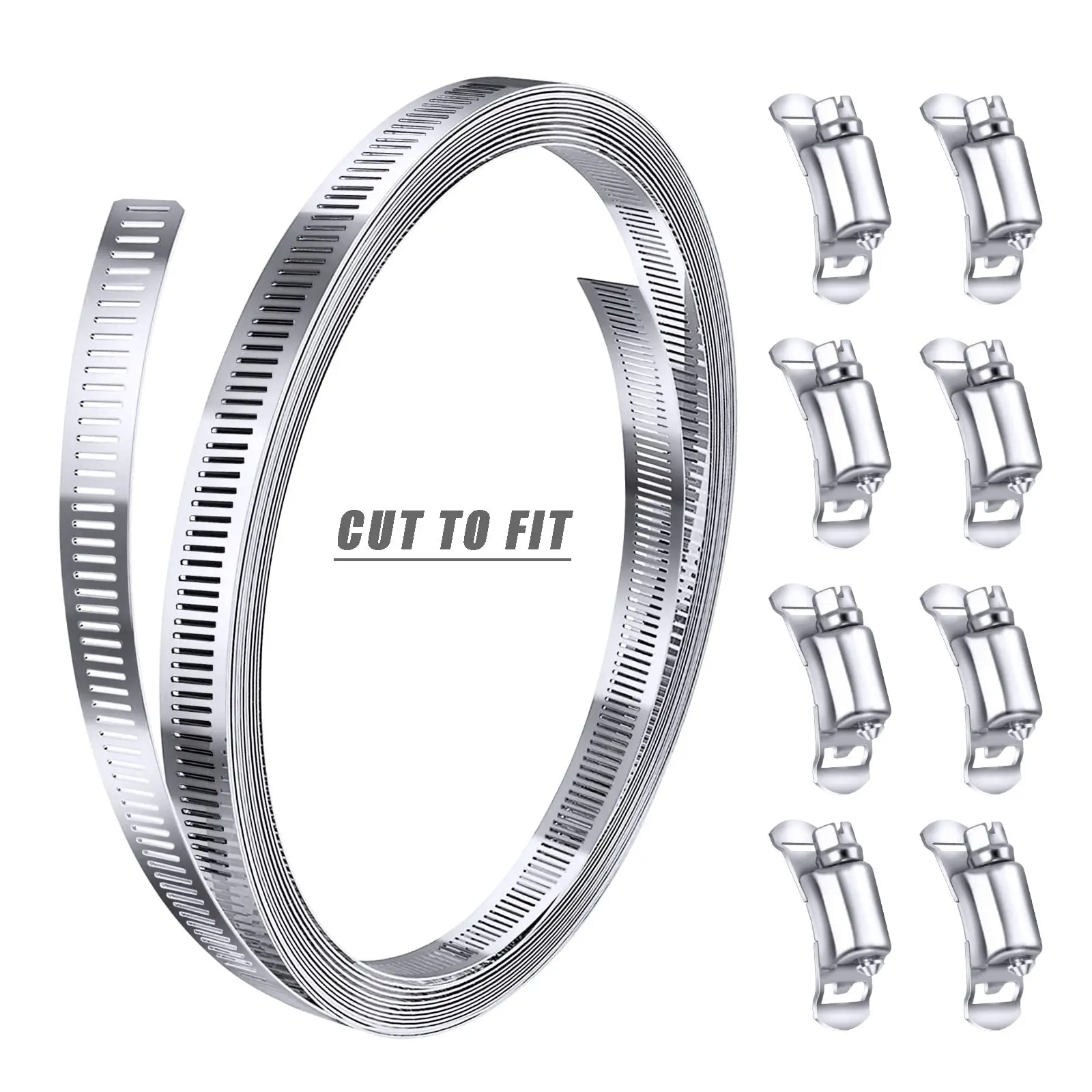 11.5Feet Stainless Steel Hose Clamp Strap with 8PCS Strong Fasteners Worm Clamp Adjustable Worm Gear Pipe Ducting Hose Clamp