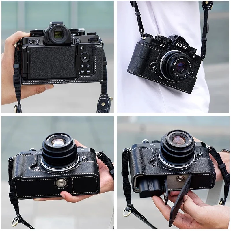 ポータブルPUレザーカメラバッグカバー、ストラップ付き保護ベース