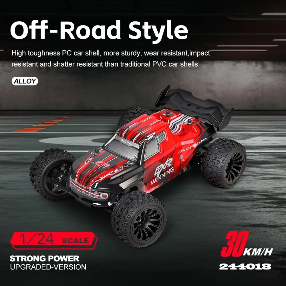 WLTOYS 244018 en action sur un terrain boueux, soulevant des projections de terre