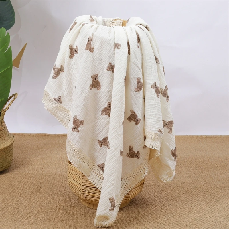Bear Muslin Squares Cotton Baby Blanket for Newborn Plaid Infant Swaddle Blanket Babies Accessories Bed Summer Comforter 3