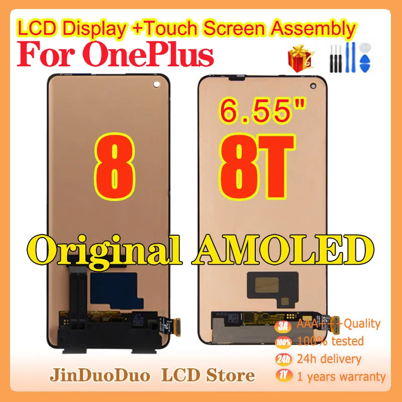 

Original For OnePlus 8T LCD Display Touch Screen Digitizer Assembly For Oneplus 8T Display with Frame Replacement KB2001 KB2005