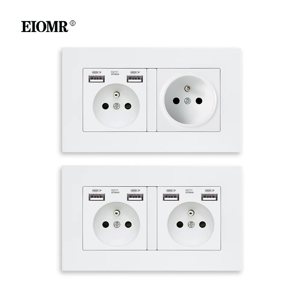 Eiomr-tomada Usb Padrão Francês Tomadas Elétricas Saída Dupla Painel para pc Retardador de Chamas ac 110250v 146 mm x 86 mm 16a