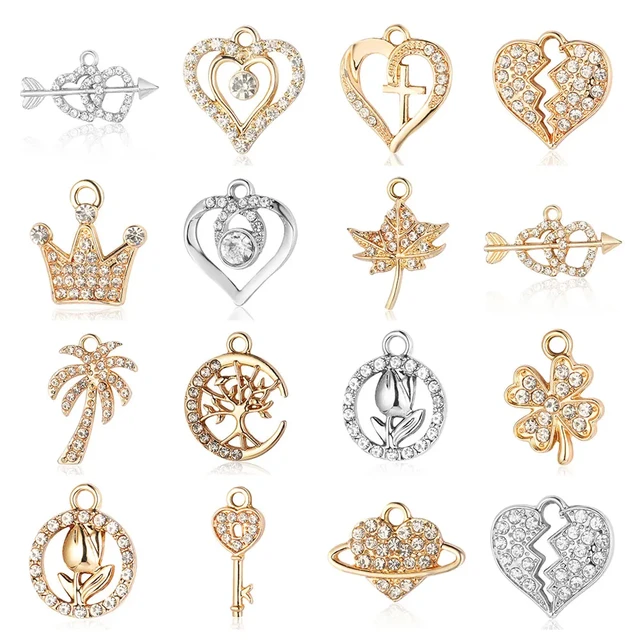 5Pcs/Lot Rhinestone Zinc Alloy Clover Tulip Maple Leaf Charms Coco Heart  Crown Life Tree KeyPendant Bracelet Necklace Making - AliExpress