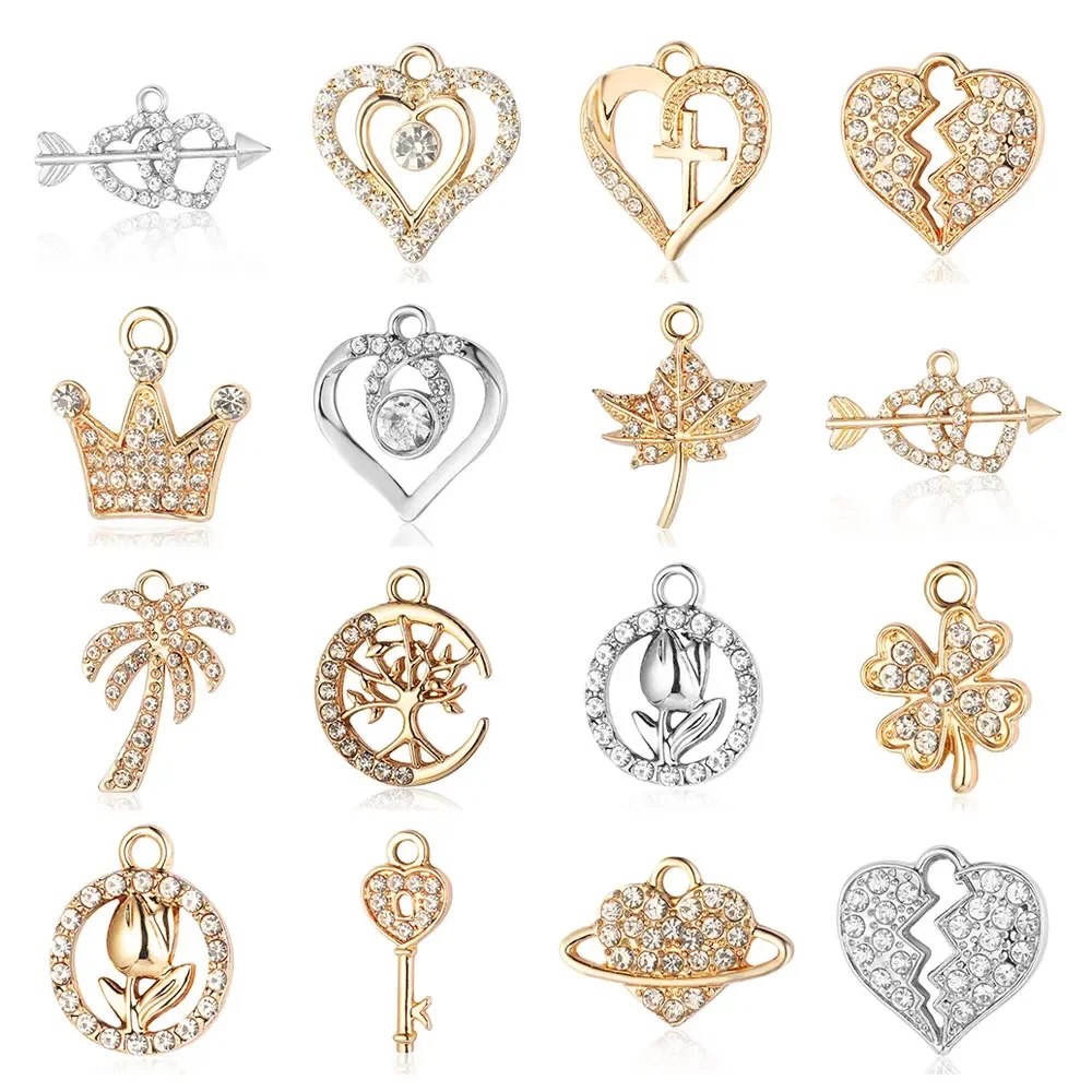 5Pcs/Lot Rhinestone Zinc Alloy Clover Tulip Maple Leaf Charms Coco Heart  Crown Life Tree KeyPendant Bracelet Necklace Making - AliExpress