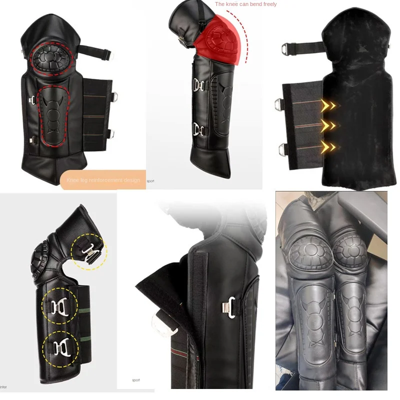 Winter Electric Motorcycle Knee Guards Men and Women Riding Coldproof Warm PU Thickened Plush Leg Guards