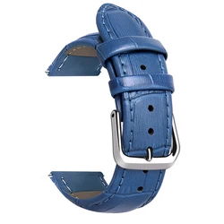 Premium Calfskin Leather Watch Strap with Free Tool - Universal Fit - 18mm (Blue - Silver)