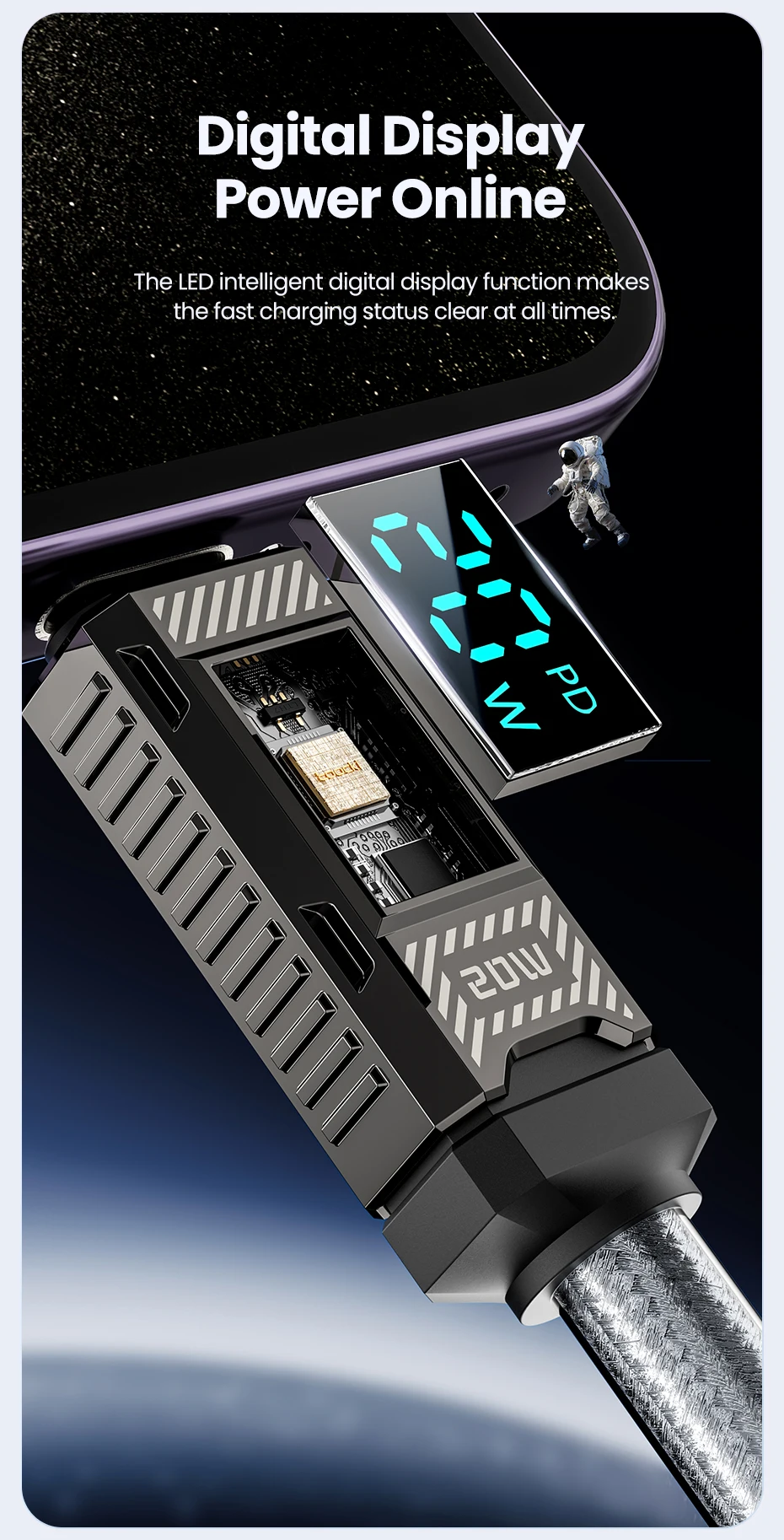 Toocki Typ C zum Beleuchtungskabel, 20 W, PD-Schnellladung, Digitalanzeige, USB 2.0-Gehäuse aus Zinklegierung für iPhone 14 13 12 Datenkabel – Detail 6