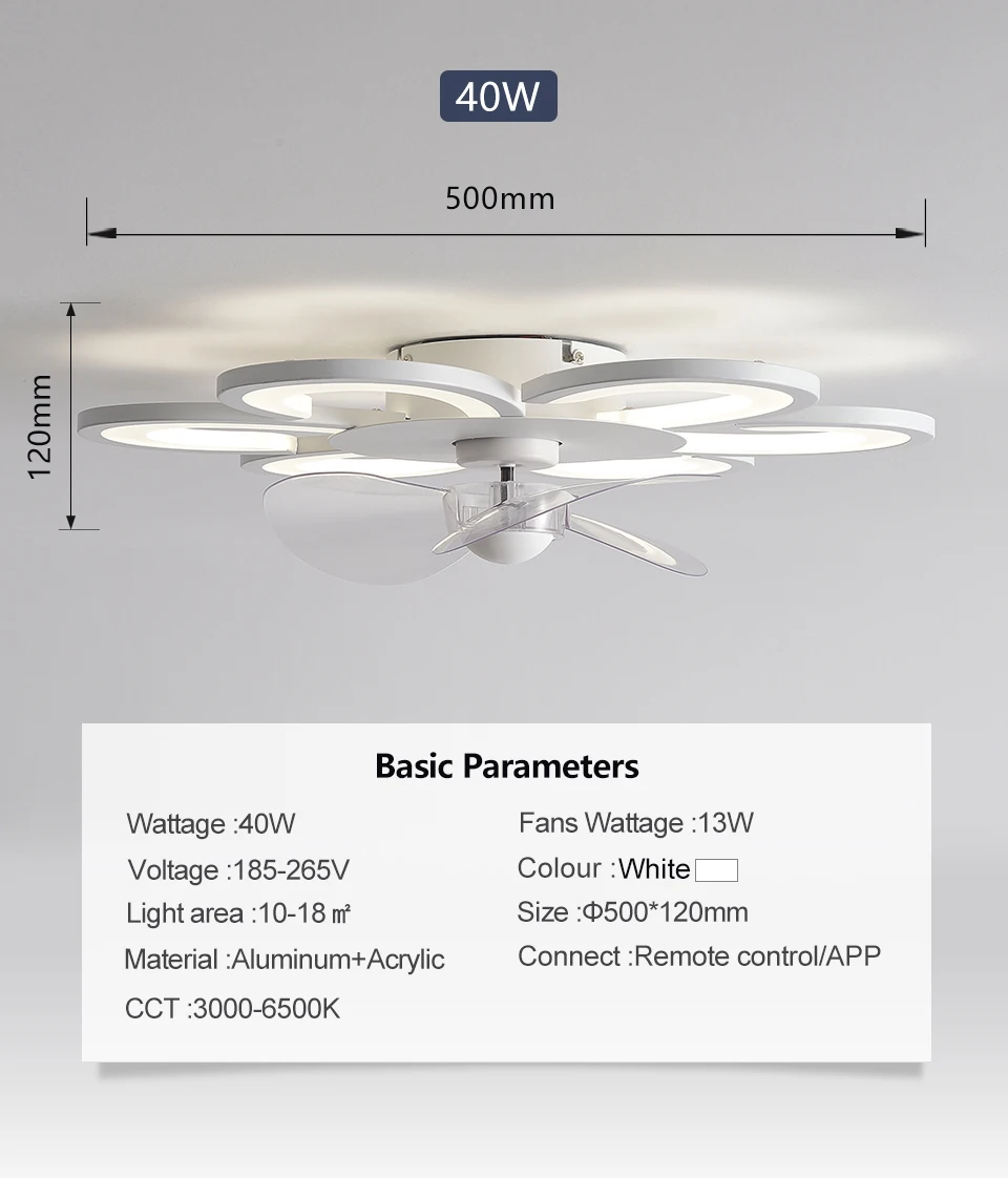 Smart Ceiling Fan Lights With Remote Control Decor Ventilator Lamp 50cm For decorat living room Modern Silent Electric Fan Light