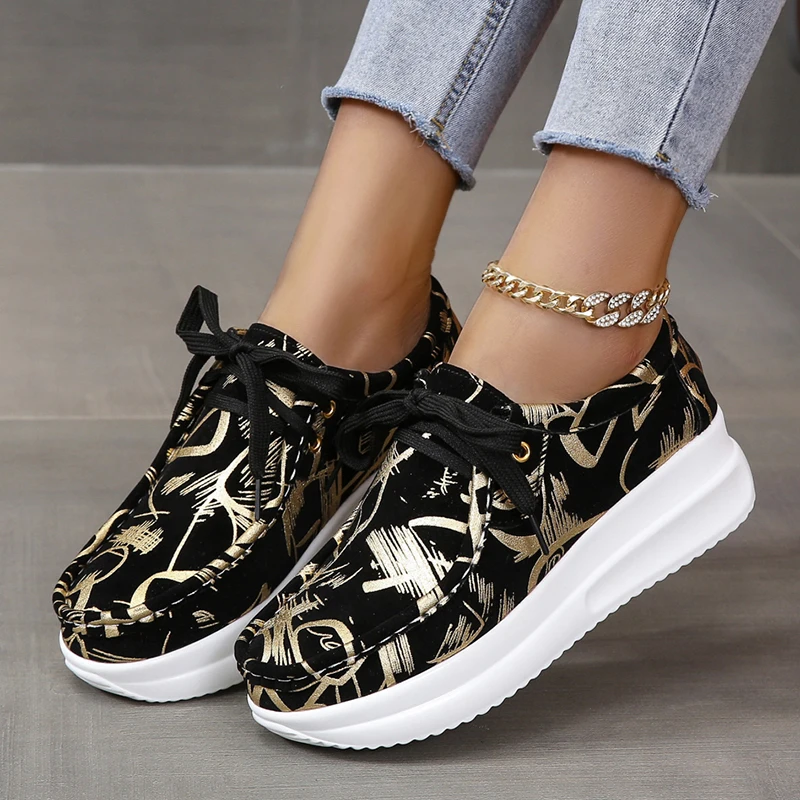Lace-Up Platform Sneakers with Mid Heel, PU Leather and Rubber Material main image 0