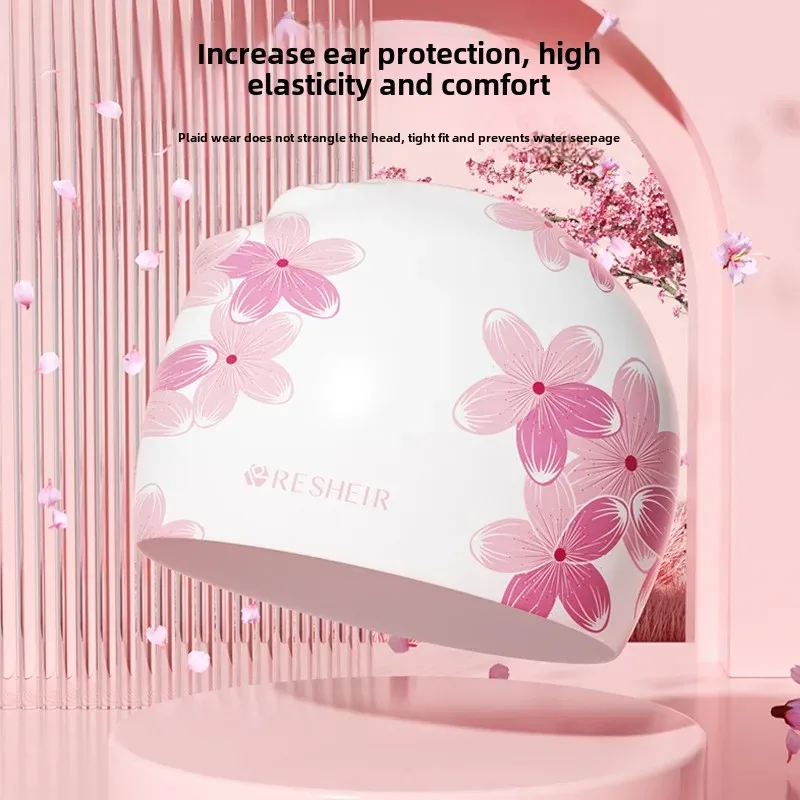 Waterproof Silicone Swimming Cap Adult Women's Ear Protection High Elasticity Large Comfortable Head Swimming Equipment Fashiona