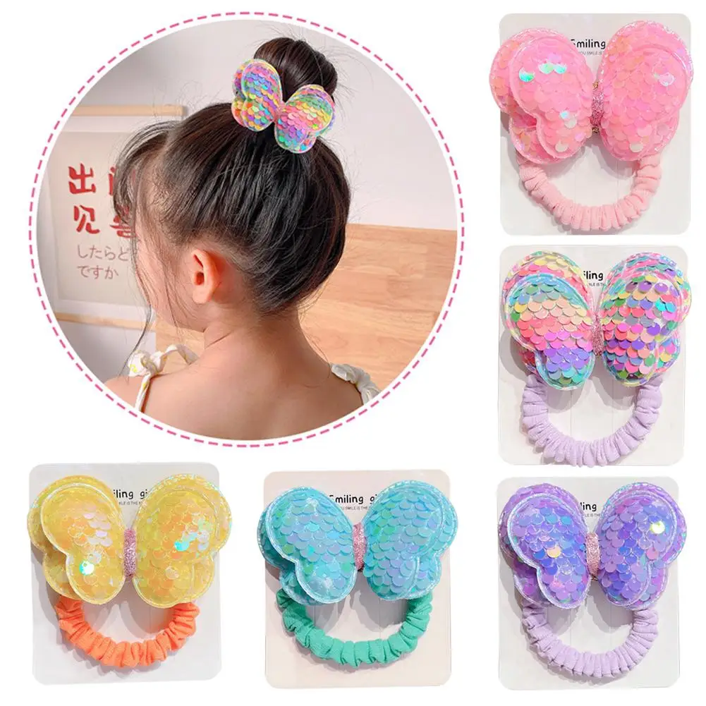 

Fashion Sequin Big Butterfly Hair Rope Children Scrunchies Tie High Ponytail Braid Girl Rubber Band Headwear Hair Accessories