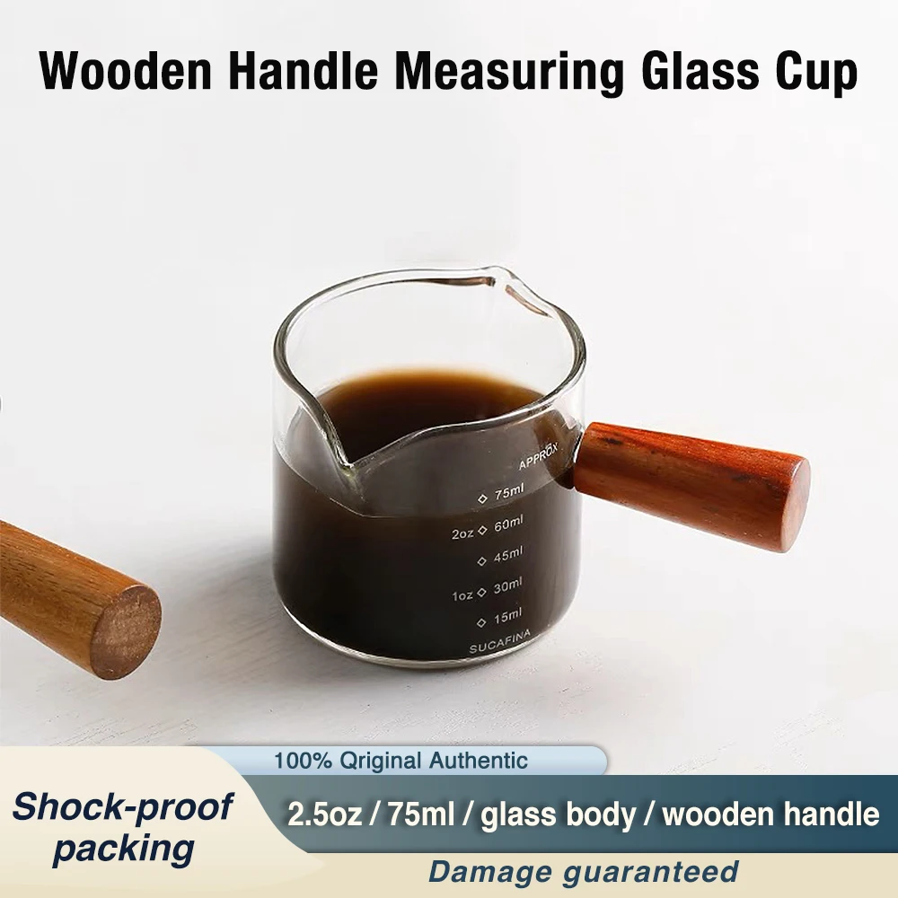 Zubebe 2 Pack 150ml Espresso Shot Glasses With Wood Handle - Double Spout Measuring Cup For Barista, Coffee & Milk - View #8