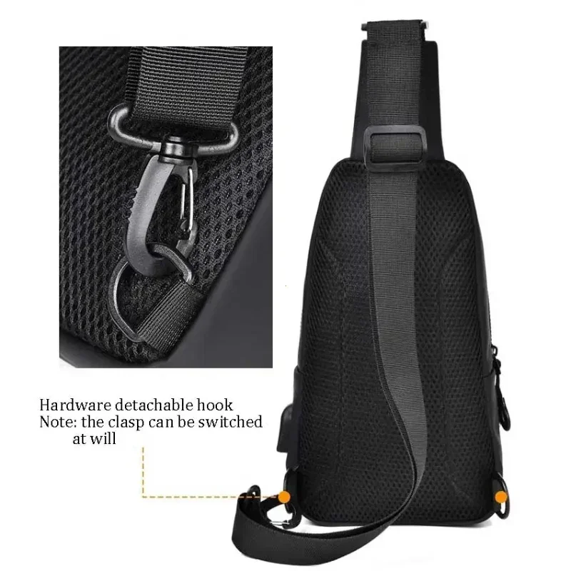 Men Bag Fashion New Solid Color Men Chest Bag Outdoor Casual Fashion One Shoulder Crossbody Bag Nylon USB Charging Shoulder Bags