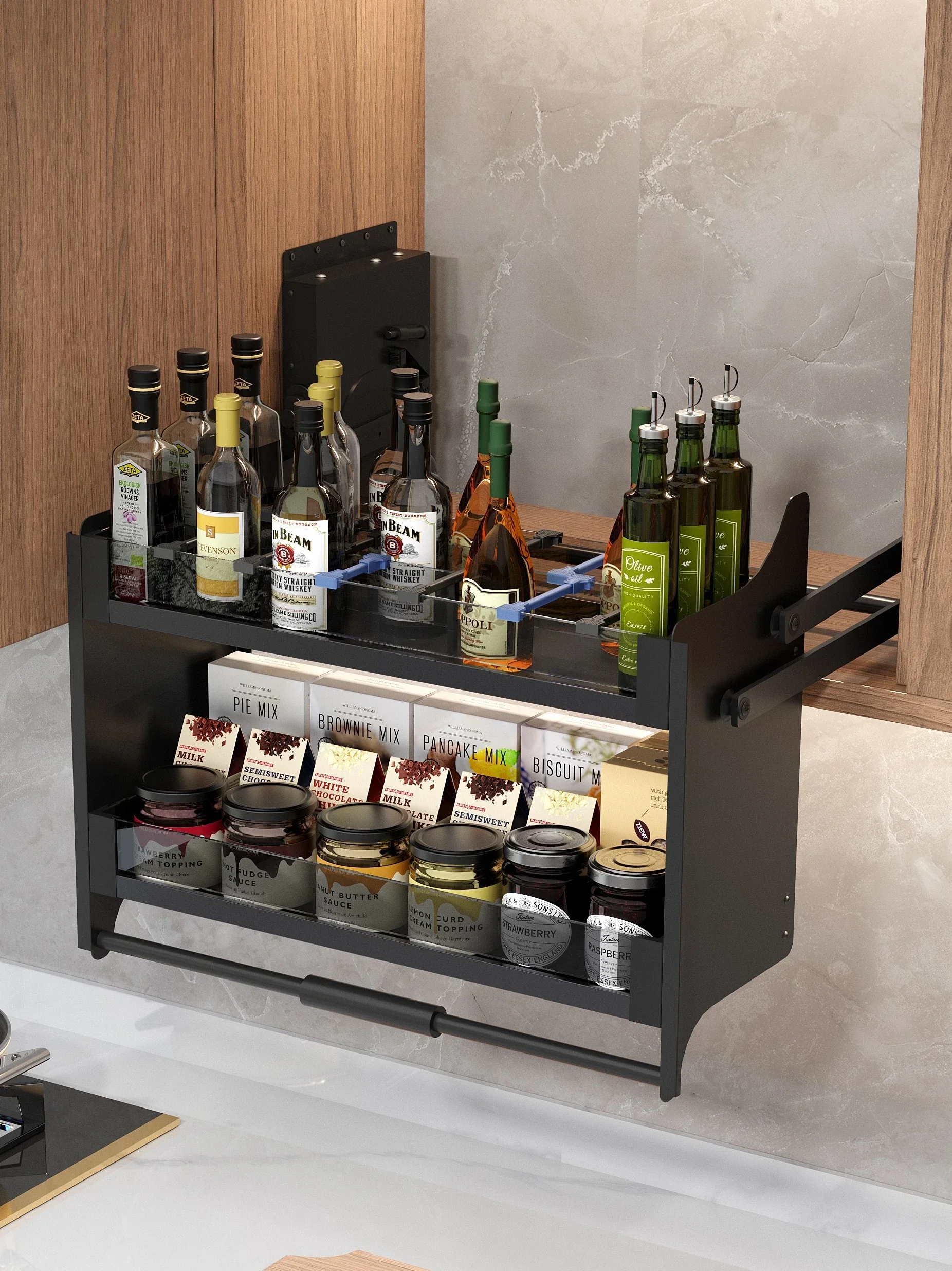 Stainless steel dishes lift seasoning pull basket hanging cabinet pull-down cabinet storage dishes