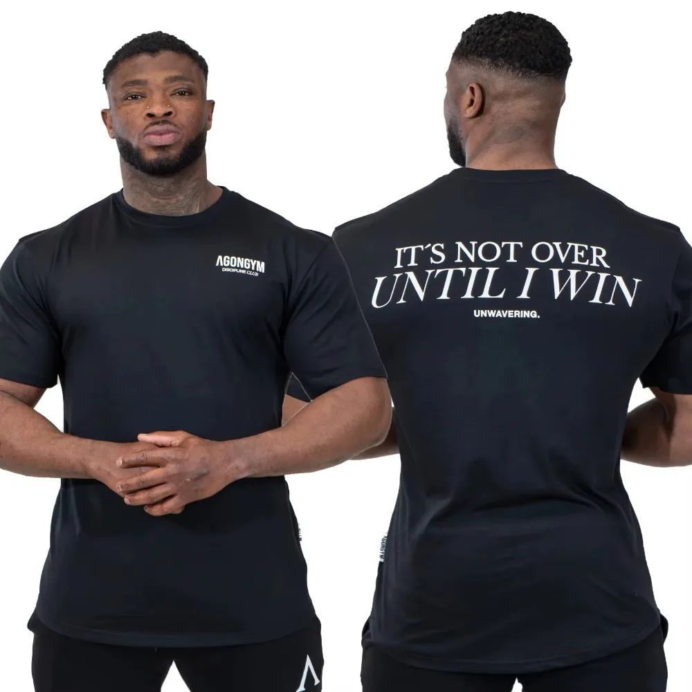 New Agongym T Shirt Men Loose Cotton Printed Bodybuilding Muscle Short Sleeve Gym Running Sports Workout Streetwear Top
