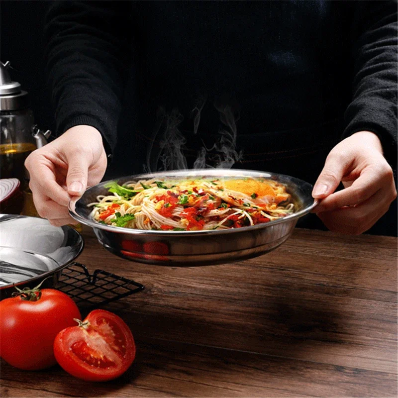 Good Quality 304 Stainless Steel Soup Fruits Dessert Plate Ableware Durable Dish Bowls Kitchen Accessories Bandeja Fish Dish