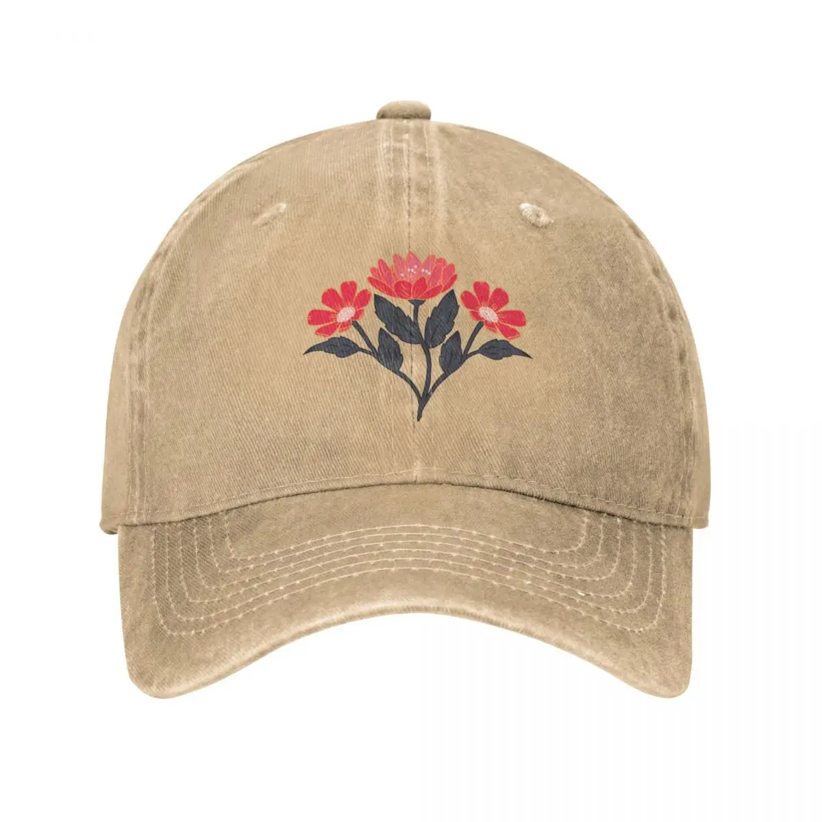 

Wildflower bouquet floral pattern in red, light blue, and gray Cowboy Hat Hood Cap women's Men's