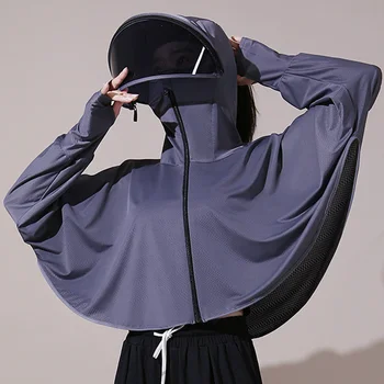 Abbigliamento da donna estivo protettivo dal sole Grembiule traspirante Seta ghiacciata Protezione UV sottile Mantello e mantello da donna per le donne
