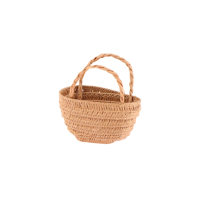 1/12 Dollhouse Woven Bread Basket Shopping Basket Straw Handbags Dollhouse Weaving Beach Bag For Dolls Miniature Decoration