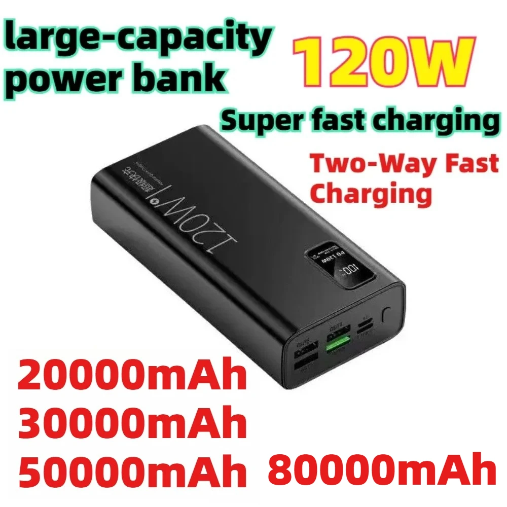 Batería Externa de 80000mAh 50000mAh 30000mAh 20000mAh 120W con Carga Súper Rápida para Xiaomi, iPhone y Samsung