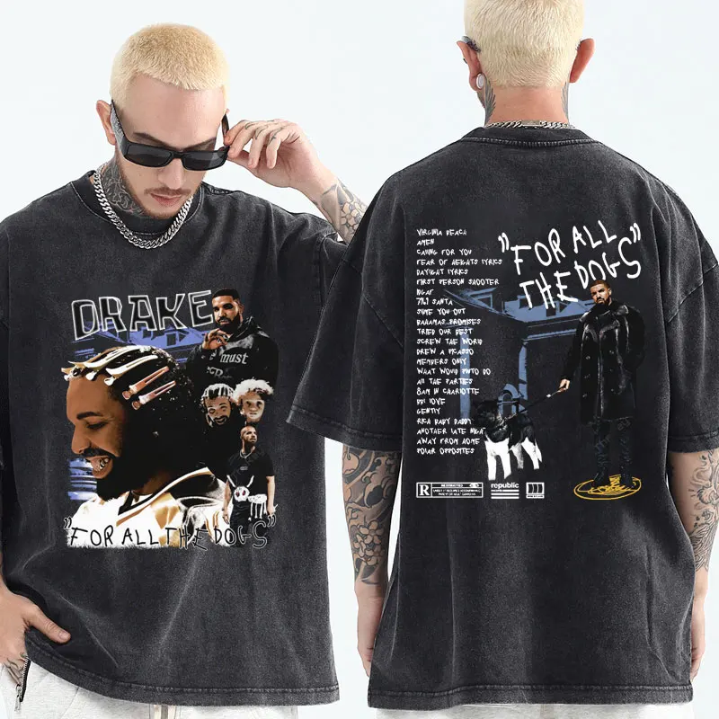

Rapper Drake for All The Dogs Graphic T Shirts Men Women's Hip Hop Album Vintage Wash T-shirts Summer Cotton Washable T-shirt