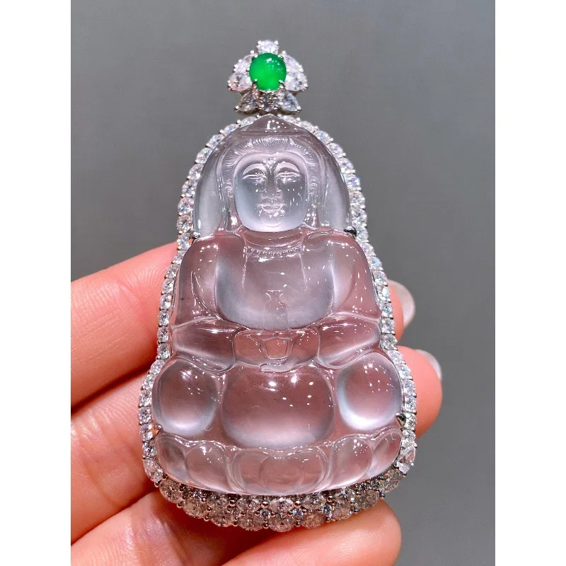 

Ice-like Guanyin Emerald Pendant Myanmar Natural a Cargo Genuine 18K Gold Inlaid