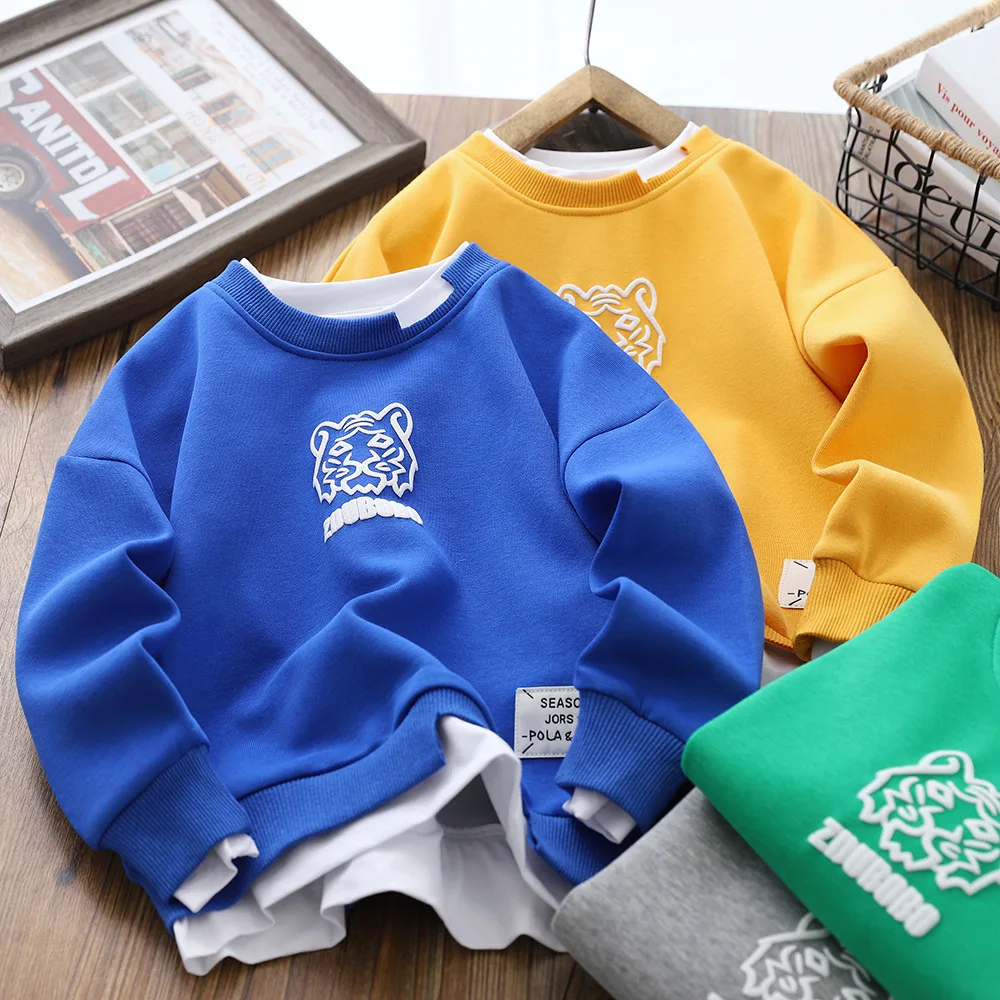 

Spring Autumn Boys Cotton Loose Patchwork Tiger Sweatshirt School Kids Track Pullover Tops Children Workout Jumper 3-16 Years