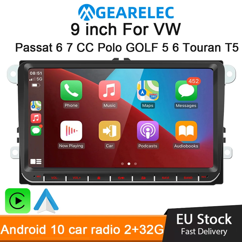 9 "Autoradio Android 10 Per Vw Passat 6 7 Cc Polo Golf 5 6 Touran T5 Wifi Navigazione Gps Bt Wifi Split Screen Head Unit Radio Fm
