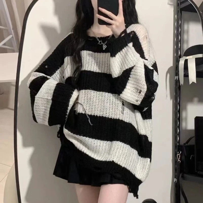 PTKPCC Autumn and Winter New Style Hole-torn Sweater Korean
