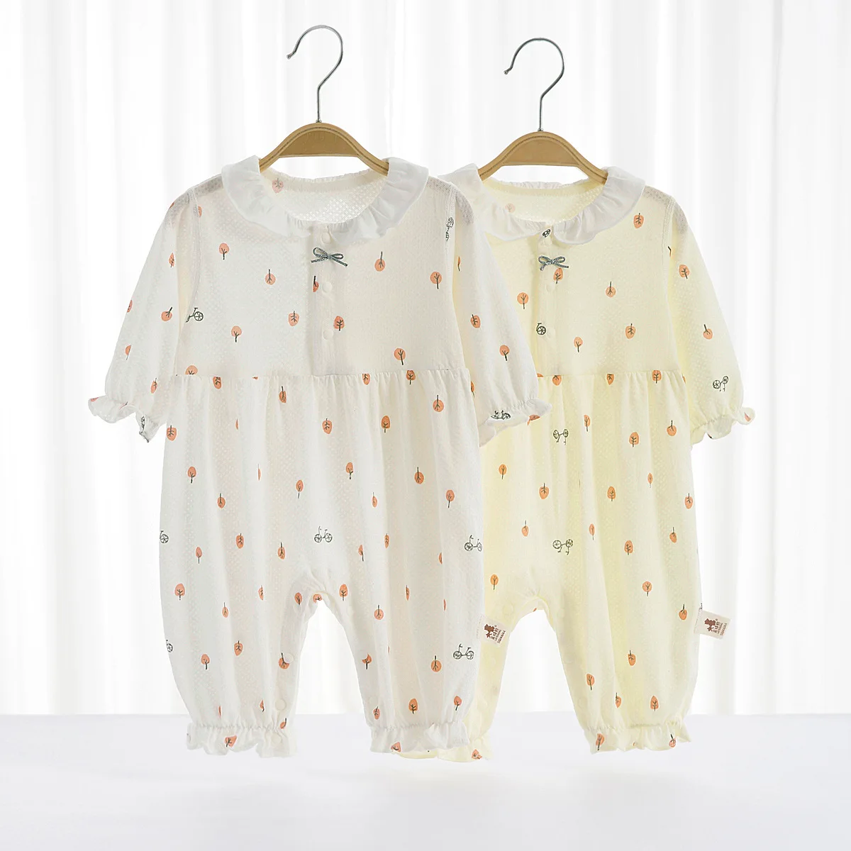 

0-1Year Old Baby Girl Summer Thin Lace Romper Long-Sleeved Air-Conditioning Clothing Breathable Pajamas Baby Casual