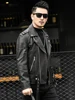 Spring Autumn Short Cool Black Leather Biker Jacket Men Zipper Long Sleeve Belt Plus Size European Fashion brand leather jackets 6