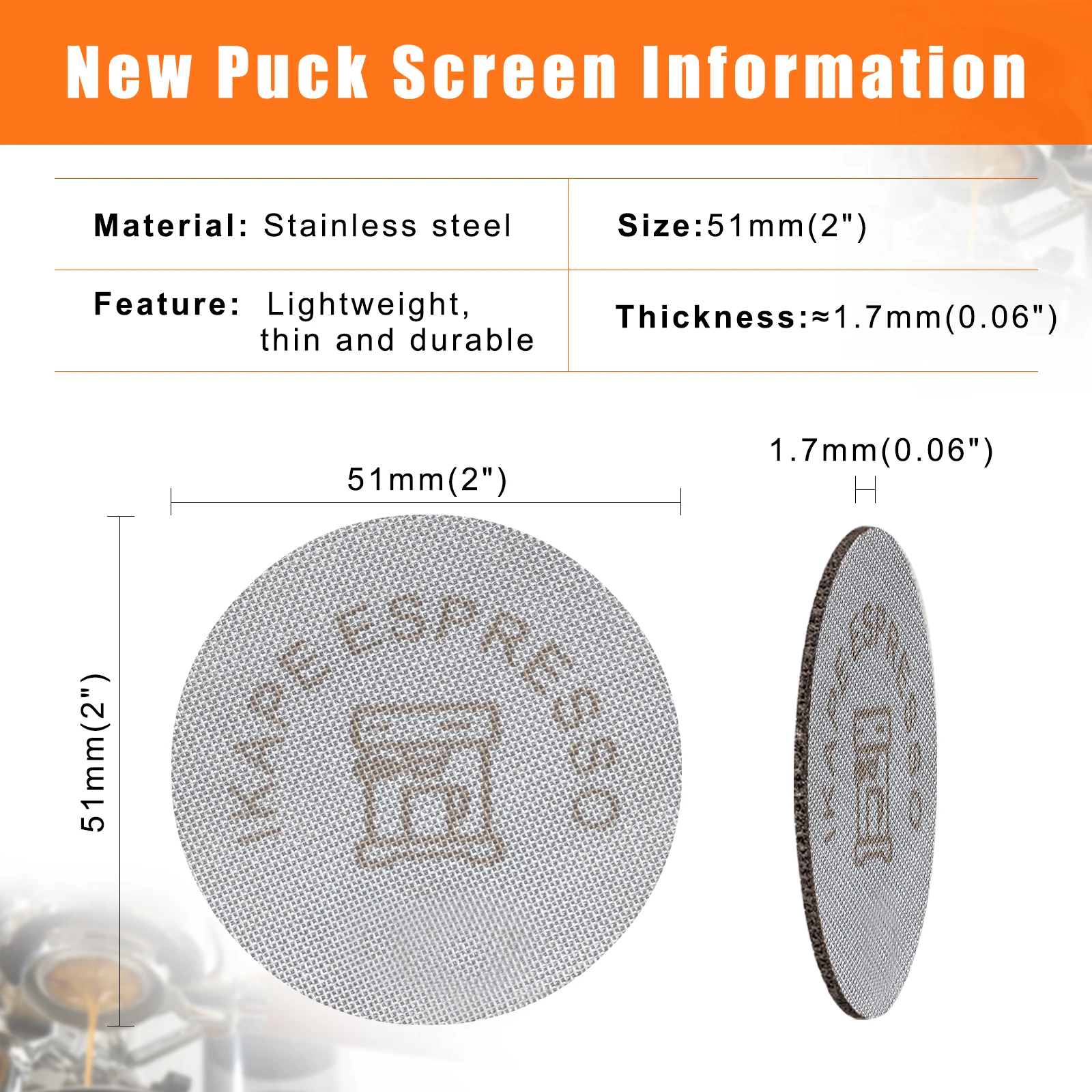 NEOUZA V4 Espresso Puck Screen 0,8 mm Dikte Honingraat Mesh Dubbellaags Zwarte Beschermende Coating voor Koffie Portafilter Mand (2 stuks, Zwart, 58mm