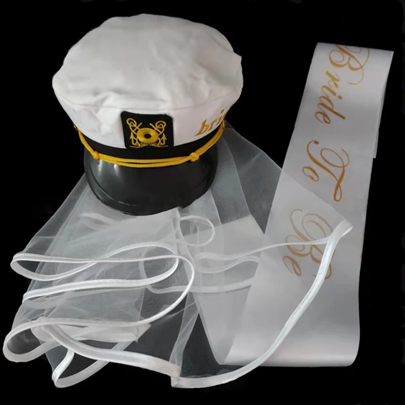 Sailor Captain Hat Veil Nautical Bachelorette Party Bridal Sailor Cap with Veil Embroidery Beach Ocean Boat Bride Gift sailor hat