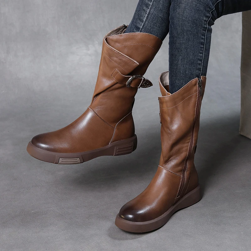 Bottes Femmes Plates Cuir PU - Bottines Cheville Vintage à Lacets Et Fermeture Éclair, Confortables Et Imperméables