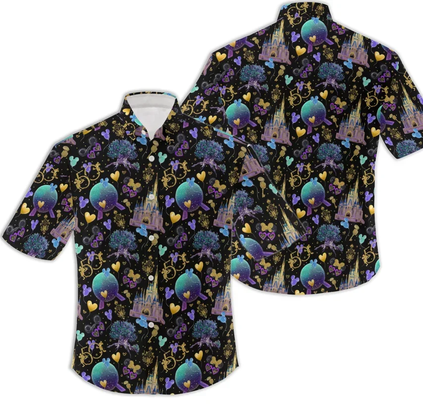 

New Walt Disney World Turns 50 Disney Inspired Men's Button Down Short-Sleeved Shirt Disneyworld 50th Anniversry Hawaii Shirt