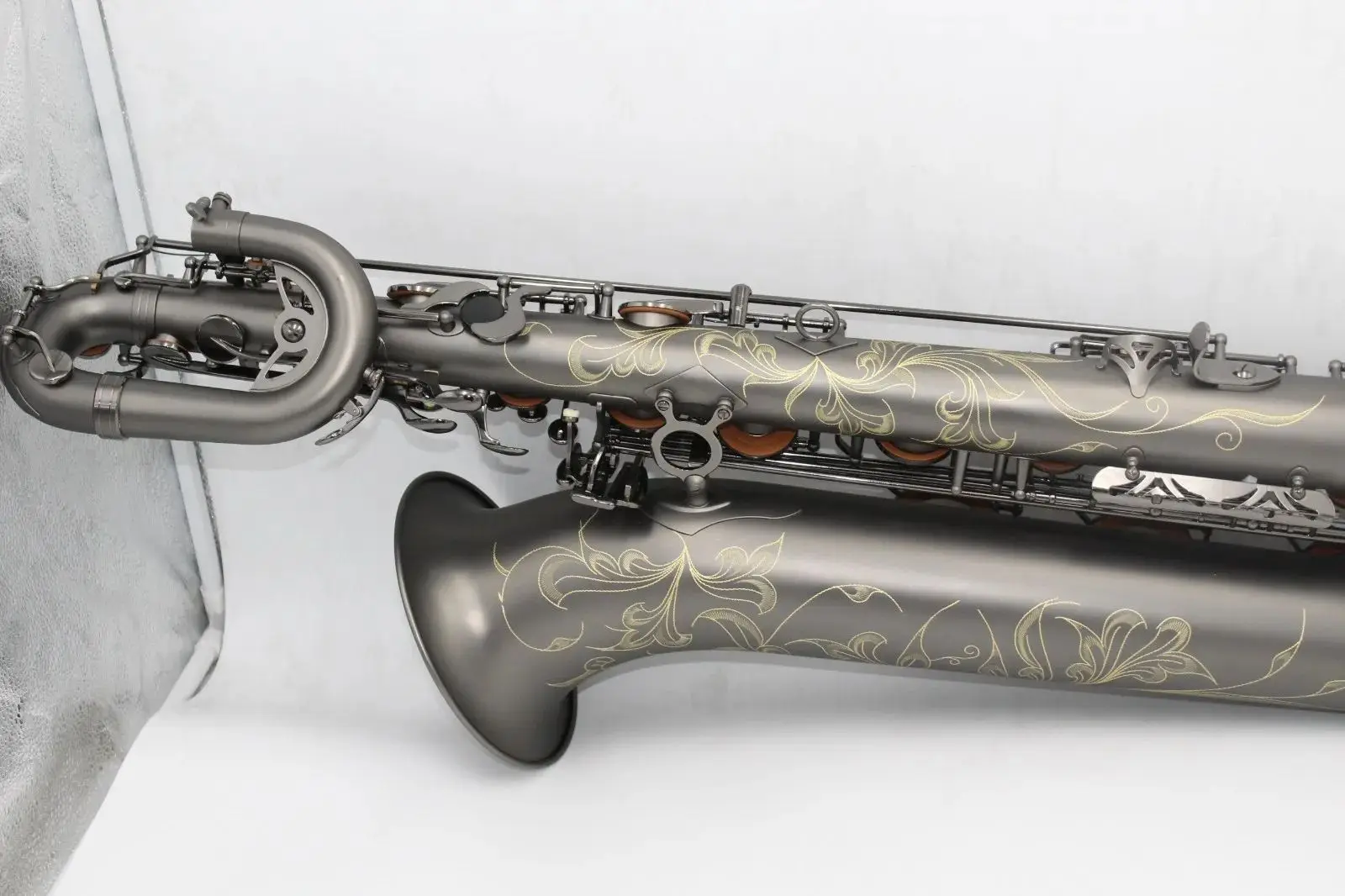 High grade Eastern music Matt black Baritone Saxophone full body hand engraving