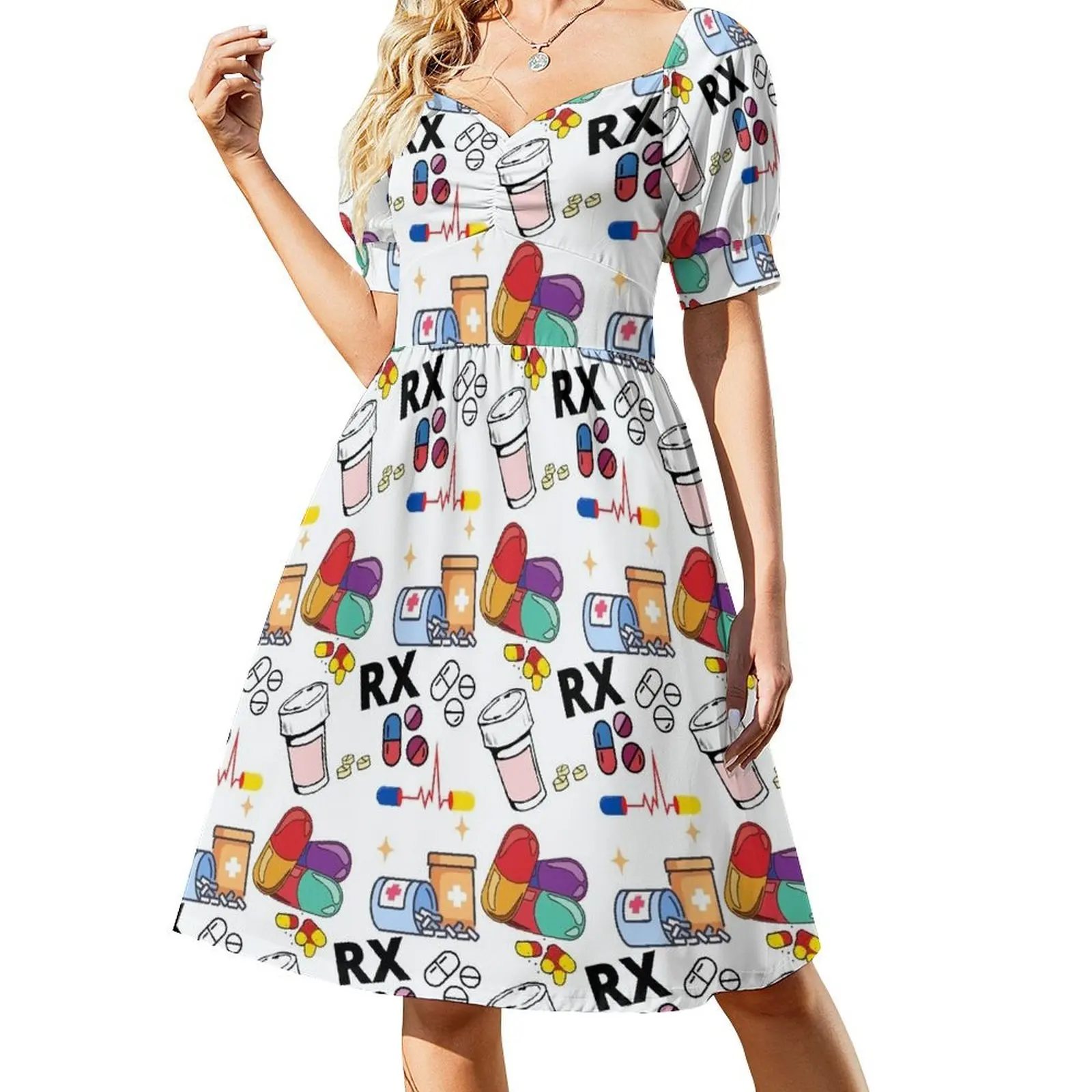 thumbnail image 1 of Vestido de manga corta con estampado de farmacia, para fiestas, bodas y fiestas., 1 of 7