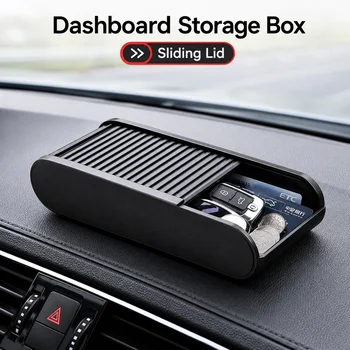 Organizer per Cruscotto Auto, Scatola Portaoggetti per Console Centrale con Coperchio Scorrevole, Organizzatore per Occhiali, Monete, Carte e Chiavi