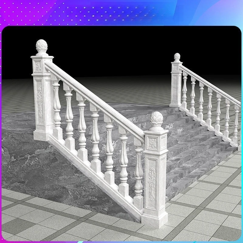 European Style Stair Handrail Mold Cast in Place Cement Sloped Railing Handrail Guardrail Steps Round Roman Column Mold Villa