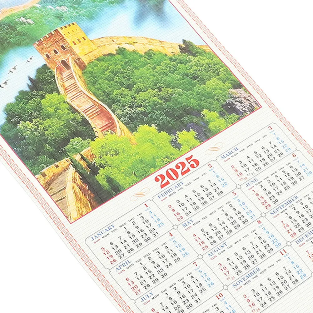 2개 세트 2025년 뱀년 달력 두꺼운 재질의 중국식 스크롤 달력(음력) 봄 축제 벽걸이용