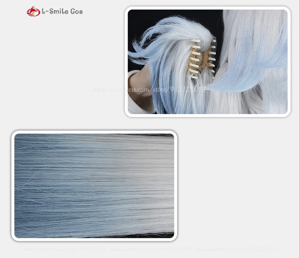 Yaoguang Cosplay Perücke 100cm Grau-Blau Hitzeresistent Synthetik Halloween 9